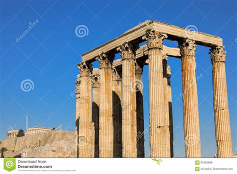 Temple Of Olympian Zeus And Acropolis Hill Athens Greece Stock Image