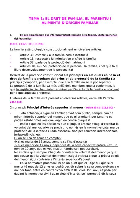 TEMA 1 Familia TEMA 1 EL DRET DE FAMILIA EL PARENTIU I ALIMENTS D