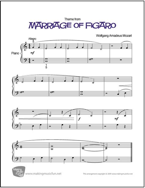 Marriage of Figaro (Mozart) | Beginner Piano Sheet Music