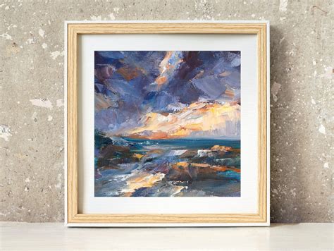 Art Print Of Abstract Sunset Seascape Oil Painting Ocean Horizon