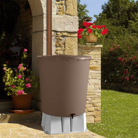 Récupérateur à eau rond taupe 200 L avec socle OOGarden