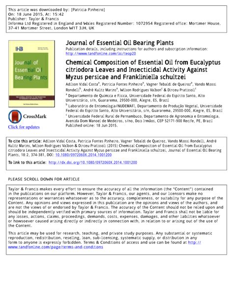 Pdf Chemical Composition Of Essential Oil From Eucalyptus Citriodora