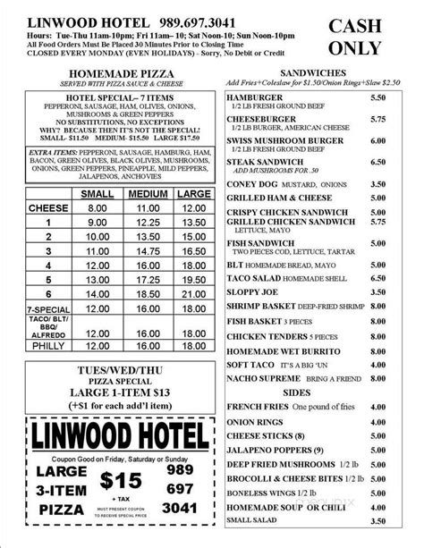 Menu of Linwood Hotel in Linwood, MI 48634