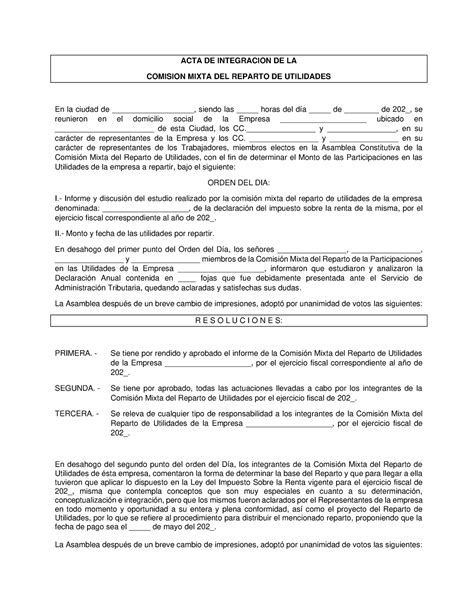 Acta Comision Mixta Reparto Utilidades 1 1 Contabilidad Studocu