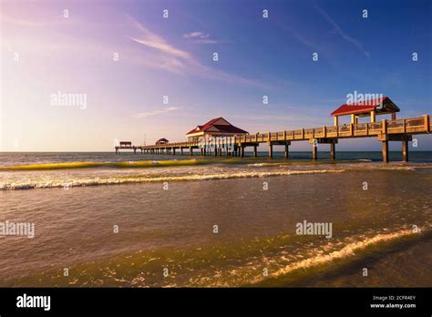 Pier At Sunset On A Clearwater Beach In Florida Stock Photo Alamy