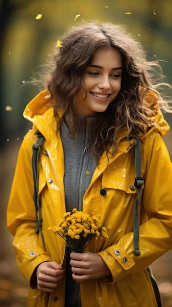 Premium Ai Image Woman In Yellow Raincoat With Umbrella In The Rain