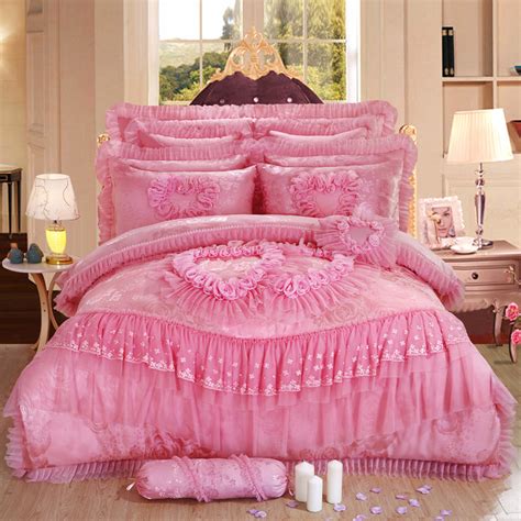 4 6 Pcs Oriental Lace Red Pink Luxury Bedding Set Queen King Size