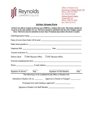 Fillable Online Advisor Advance Form Fax Email Print Pdffiller