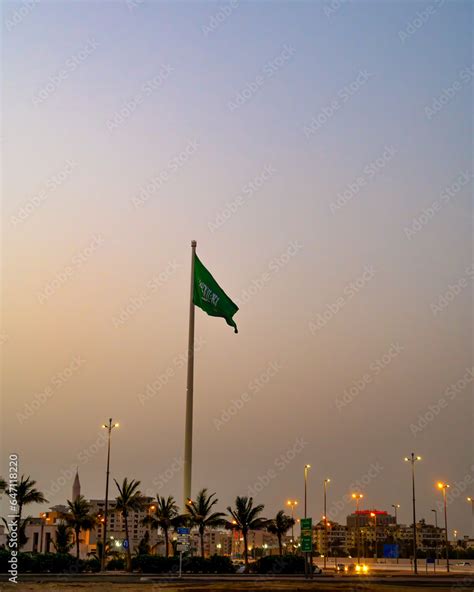 Tallest Flag Pole Of World The Flag Of Saudi Arabia Jeddah Stock Photo