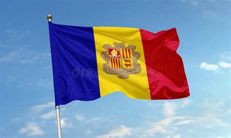 Andorra National Flag Waving In The Wind Stock Image Image Of Europe Government 383463891