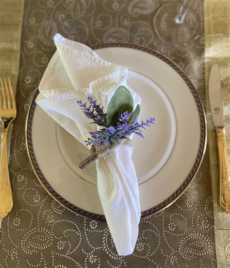 Rustic Lavender And Leaves Napkin Ring Set Of 8 Etsy In 2021 Diy Napkin Rings Wedding Diy