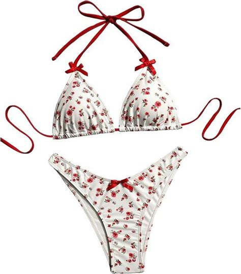 Dropship Bathing Suit For Women Floral Print Halter Triangle Swimsuit Two Piece Bikini Sets To