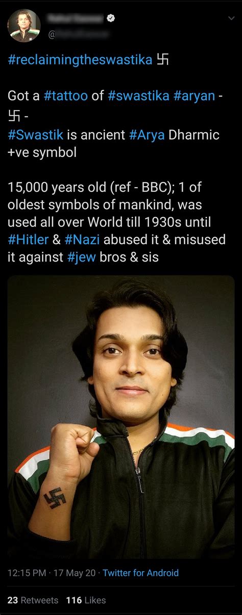 Indian Right wing activist gets Nazi Hakenkreuz symbol tattooed on his ...