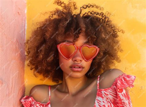 Premium Photo Woman With A Curlyhaired Face Wearing Red Heart Shaped