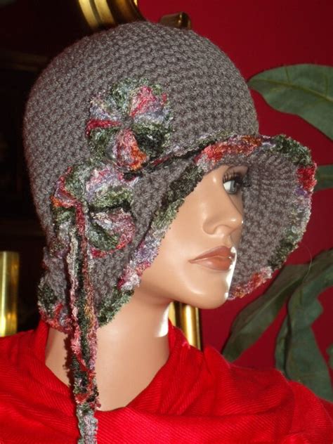 Gray 1920s Flapper Hat Cloche Crochet Handmade Free Shipping Etsy