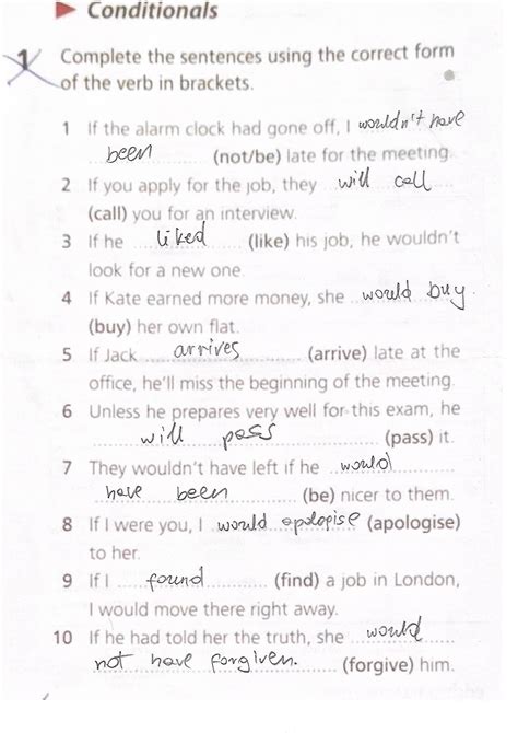 Conditionals Ex 1 Complete The Sentences Using The Correct Form Of The