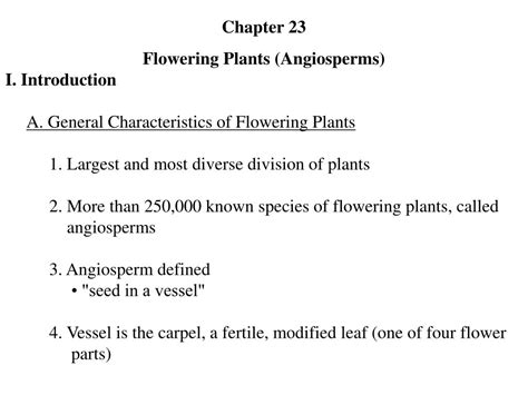 PPT - Chapter 23 Flowering Plants (Angiosperms) I. Introduction A ...