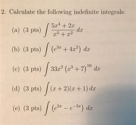 Solved Calculate The Following Indefinite Integrals A