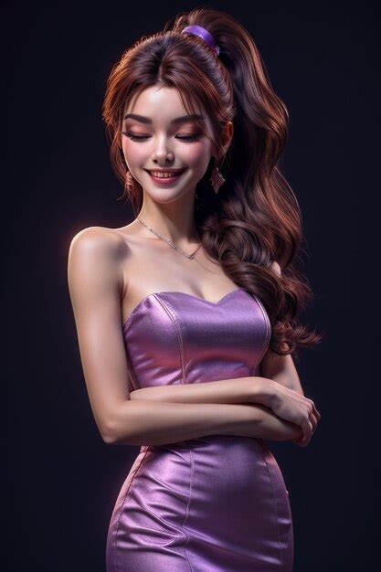 Premium Ai Image Smiling Beautiful Long Haired Woman In Evening Gown