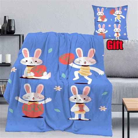 Dicasser Easter Bunnies Eggs Throw Blanket With Pillow Cover Cute