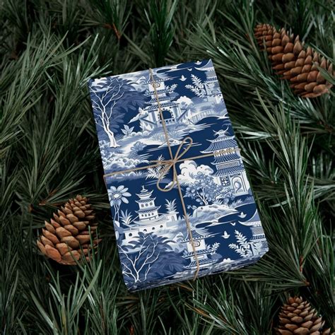 Chinoiserie Wrapping Paper White And Blue T Wrap Elegant Etsy