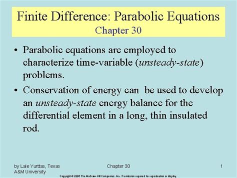 Finite Difference Parabolic Equations Chapter 30 Parabolic Equations