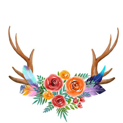 Watercolor Antler And Flower 11210884 PNG