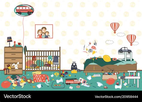 Kids untidy and messy room child scattered toys Vector Image