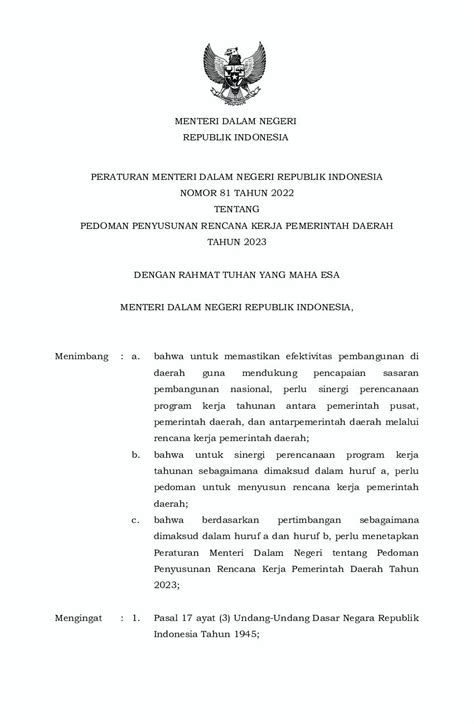 Peraturan Menteri Dalam Negeri No Tahun Tentang Pedoman