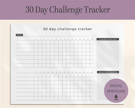 Day Challenge Tracker Printable Pdf With Space For Goals And