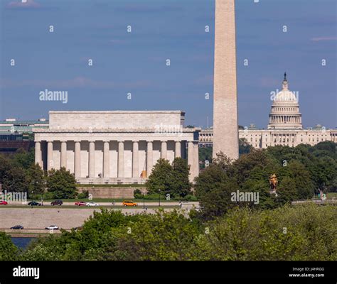 WASHINGTON, DC, USA - Skyline of Lincoln Memorial, Washington Monument ...