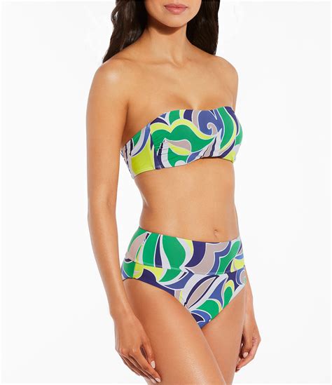 Gianni Bini Scarf Print Bandeau Swim Top And Wide Band High Waisted Swim Bottom Dillard S