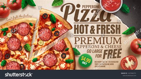 Pepperoni Pizza Ads Delicious Ingredients On Stock Vector (Royalty Free ...