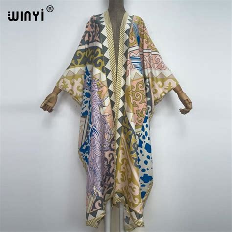 Robe De Plage Winyi Kimono Manches Longues Pour Femme Kaftan Boho