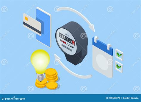 Isometric Invoice And Electricity Meter Utility Bills Payment