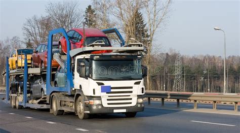 Car Carrier Truck Deliver New Auto Batch To Dealer Stock Image Image