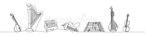 String Musical Instruments Set One Line Art Continuous Line Drawing Of