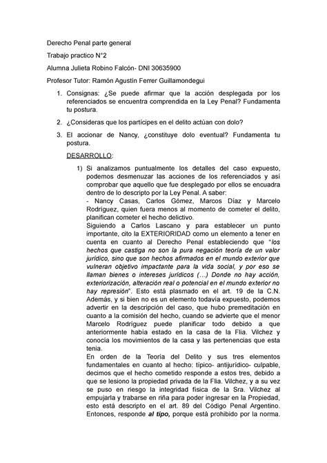 Derecho Penal Parte General Tp Derecho Penal Parte General Trabajo