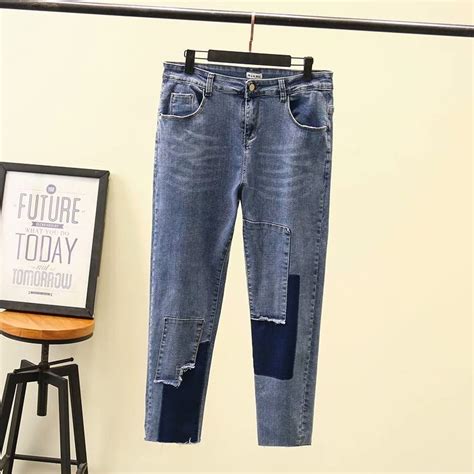 【มีไซส์ใหญ่】plus Size Xl 4xl Womens Light Denim Jeans Casual Wide Leg