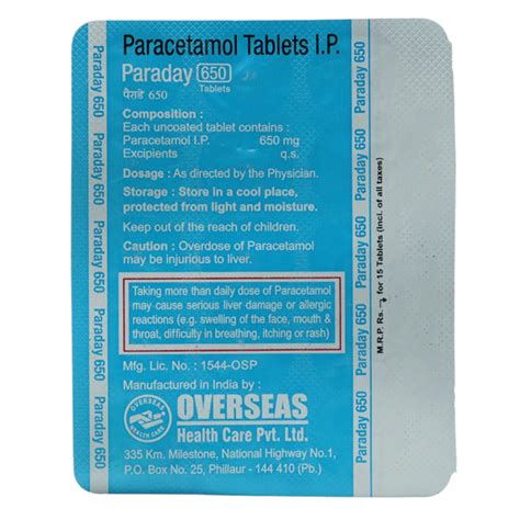 Paraday 650 Mg Tablet 15s Price Uses Side Effects Composition