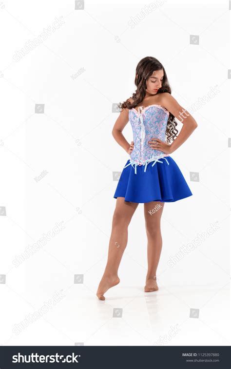 Brunette Girl Long Hair Blue Corset Stock Photo Shutterstock