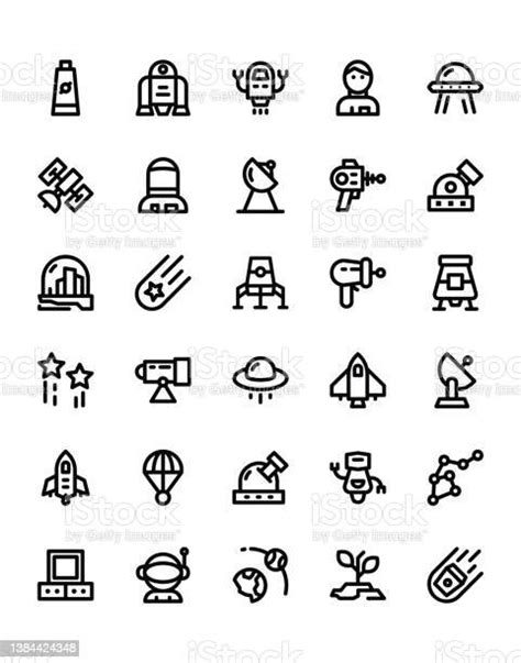 Space Icon Set 30 Isolated On White Background Stock Illustration