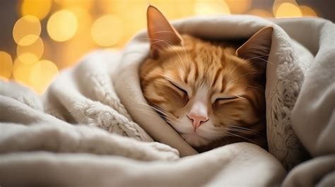 Lindo Gato Jengibre Est Durmiendo En La Cama Caliente Foto Premium