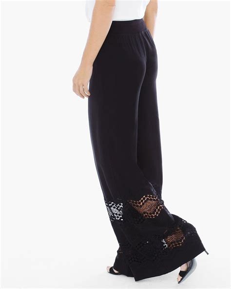 Lace Insert Wide Leg Pants Ropa Moda