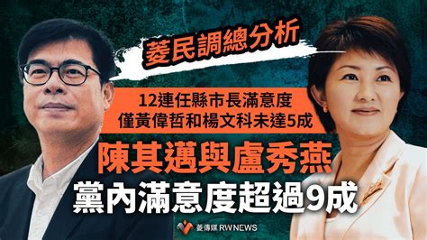 菱民調總分析1／12連任縣市長滿意度僅黃偉哲和楊文科未達5成 陳其邁與盧秀燕黨內滿意度超過9成~ 菱民調 ~ 2022 07 01 0000