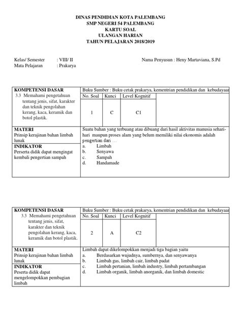 Kartu Soal Pilgan Uts Kelas 7 Smt 2 Pdf