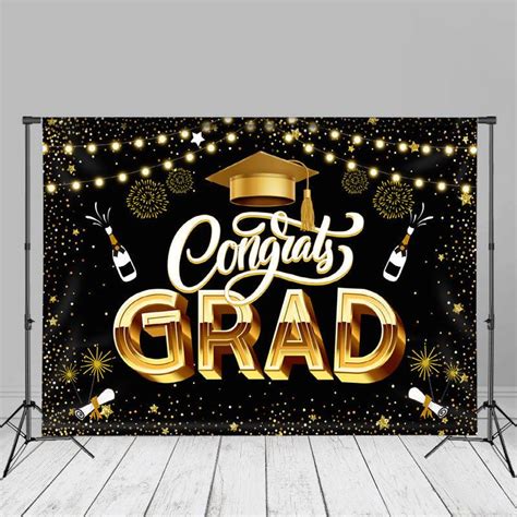 Spark Gold Black Congrats Grad Backdrop For Photo Aperturee Graduation Backdrop Graduation