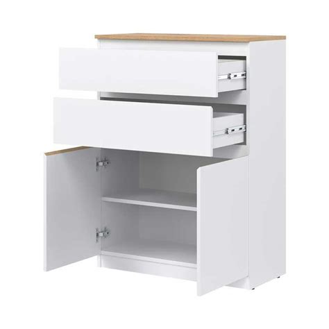 Commode 2 Portes Battantes 2 Tiroirs Blanc Bois QIZ L 78 X L 35 X H