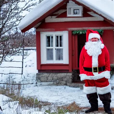 A Rabbit Dressed As Santa Stands Outside A Brown Stable Diffusion