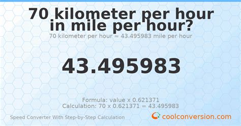 70 Km É Quantas Horas - 70 Kilometers Per Hour to Miles Per Hour | 70 km/h ≈ 43.496 mph